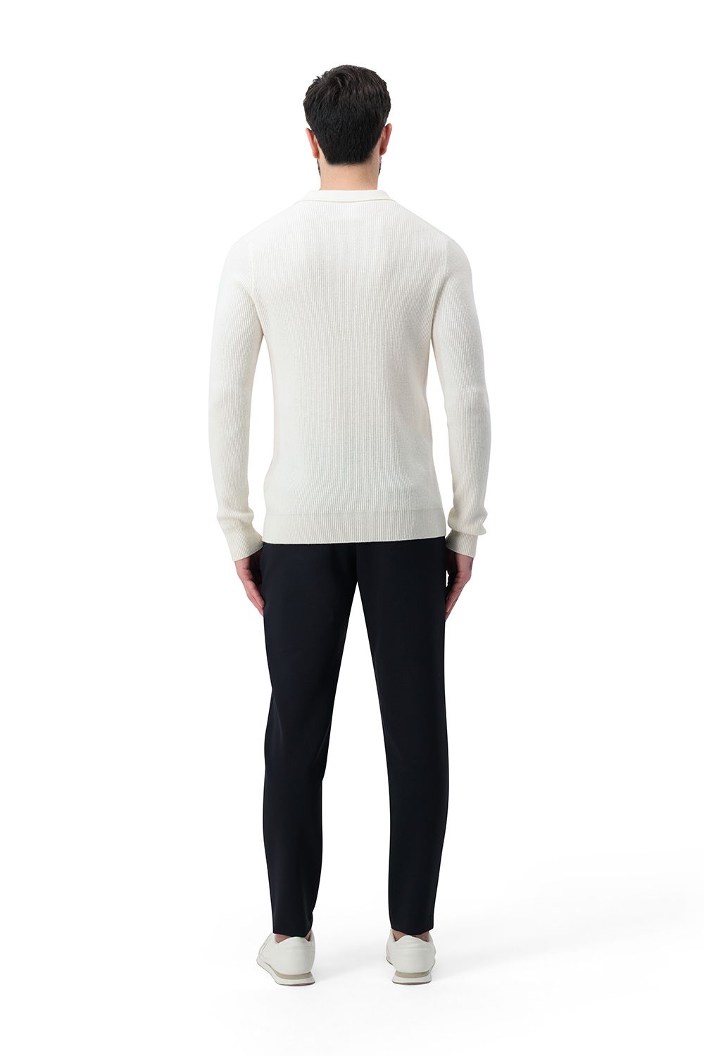 Open collar rib merino wool sweater cream white