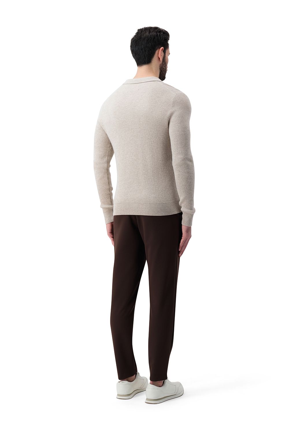 Open collar rib merino wool sweater garlic