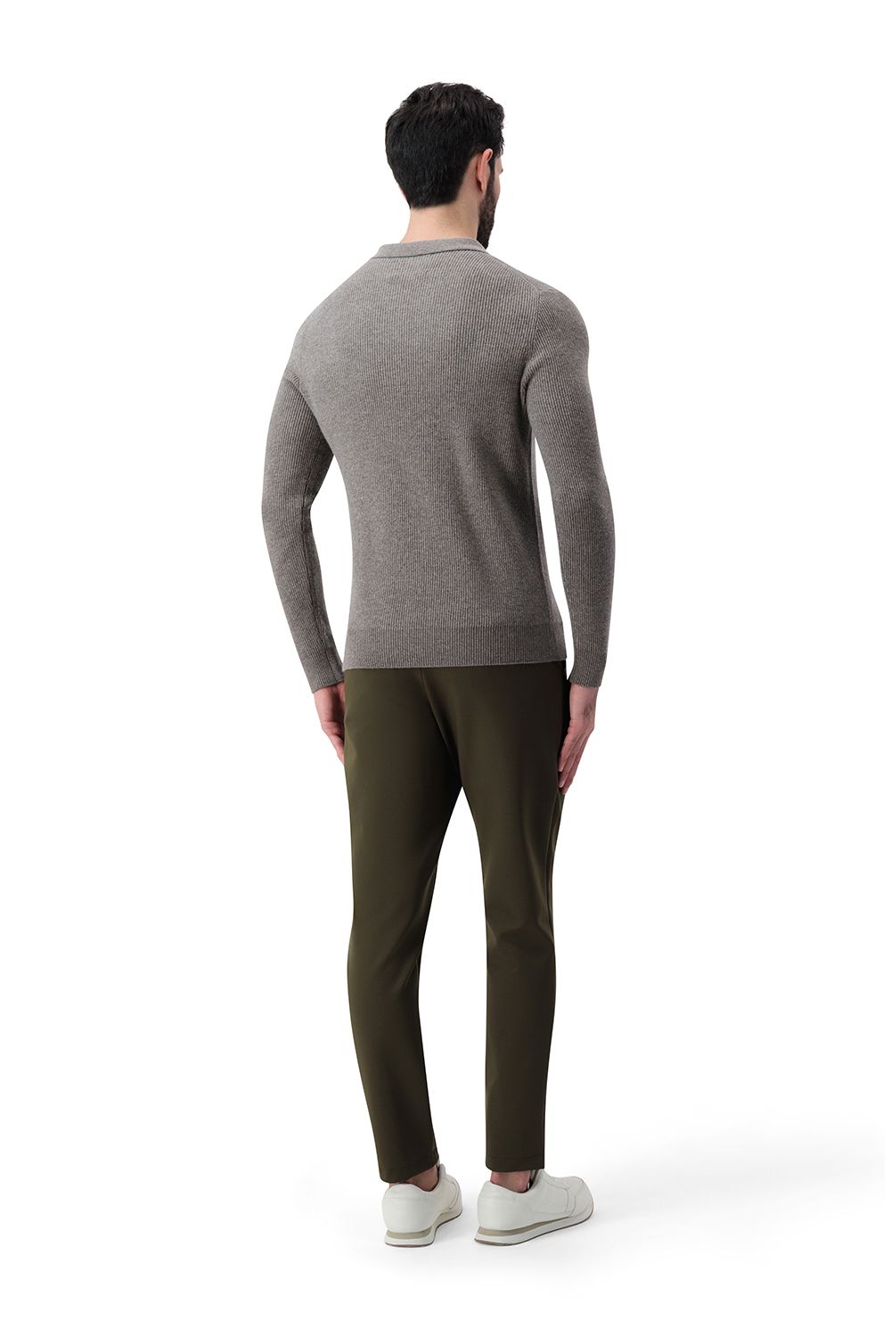 Open collar rib merino wool sweater vapor