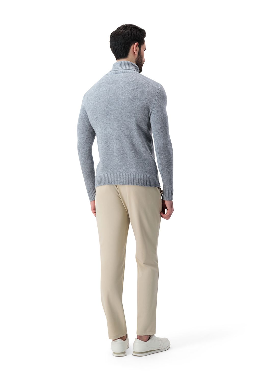 Rib turtle neck merino wool sweater smoke
