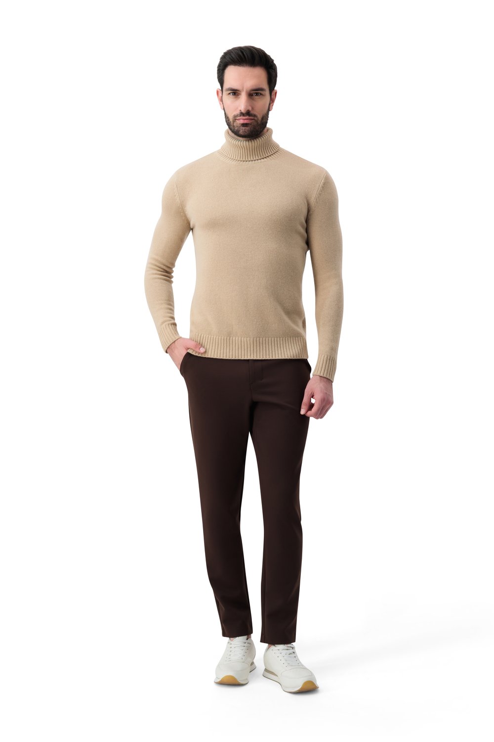 Rib turtle neck merino wool sweater biscottio
