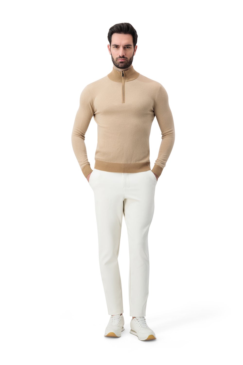 Half zip merino wool sweater biscottio
 vicuna