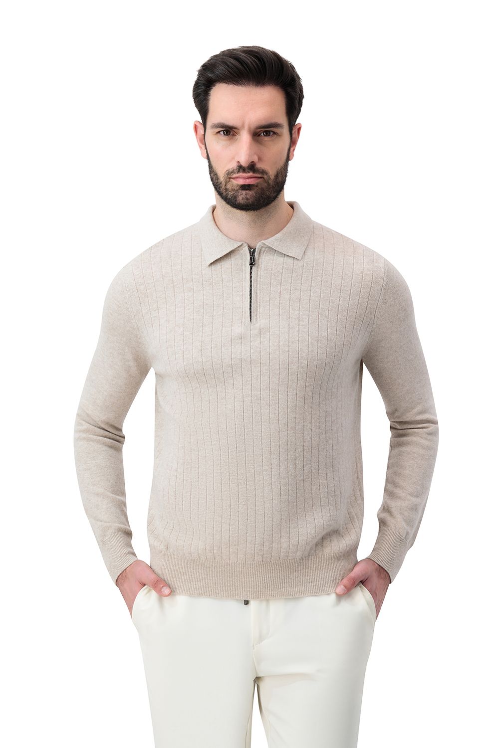 Half zip rib merino wool sweater garlic