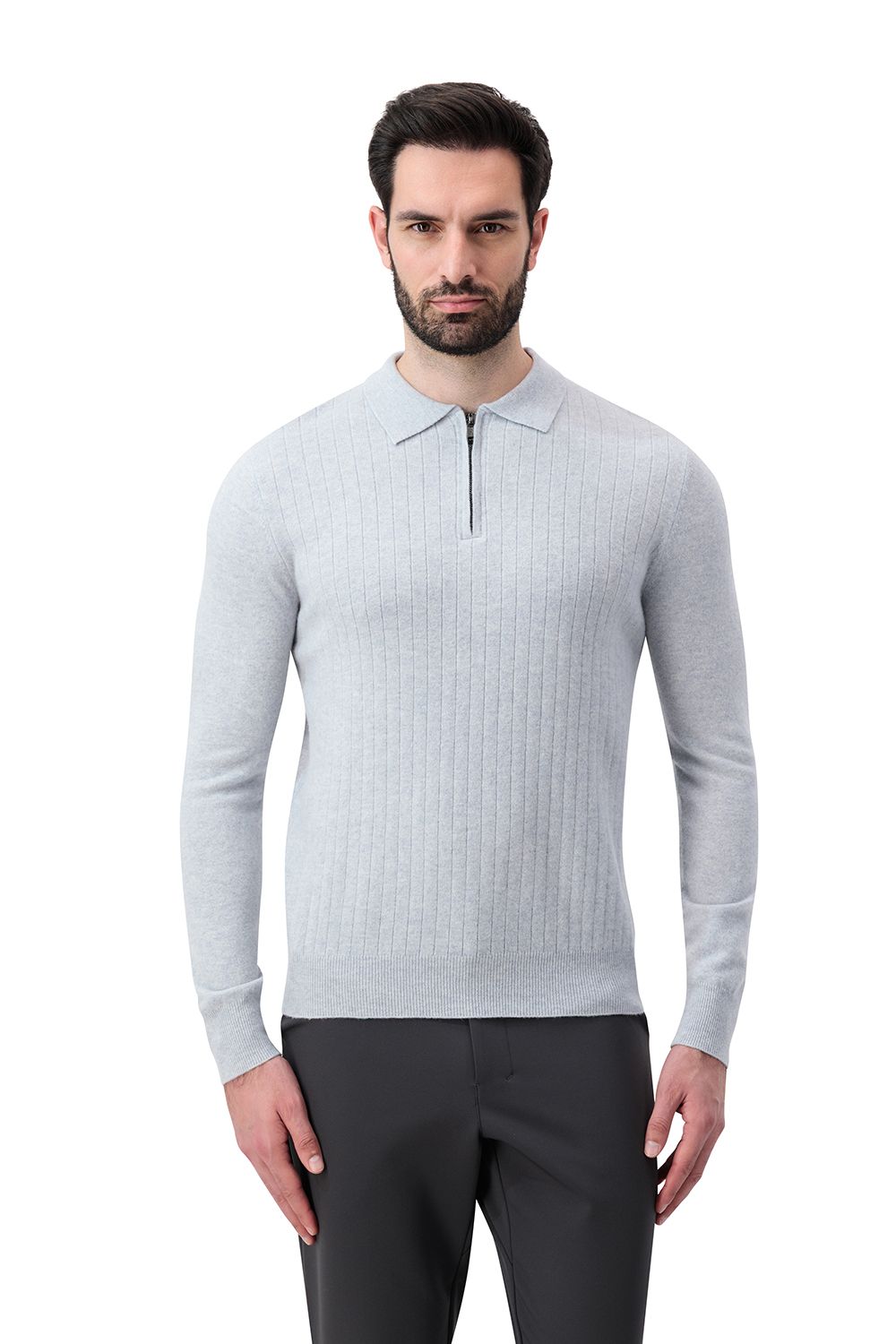 بلوفر صوف ميرينو بنص سحاب - رملي