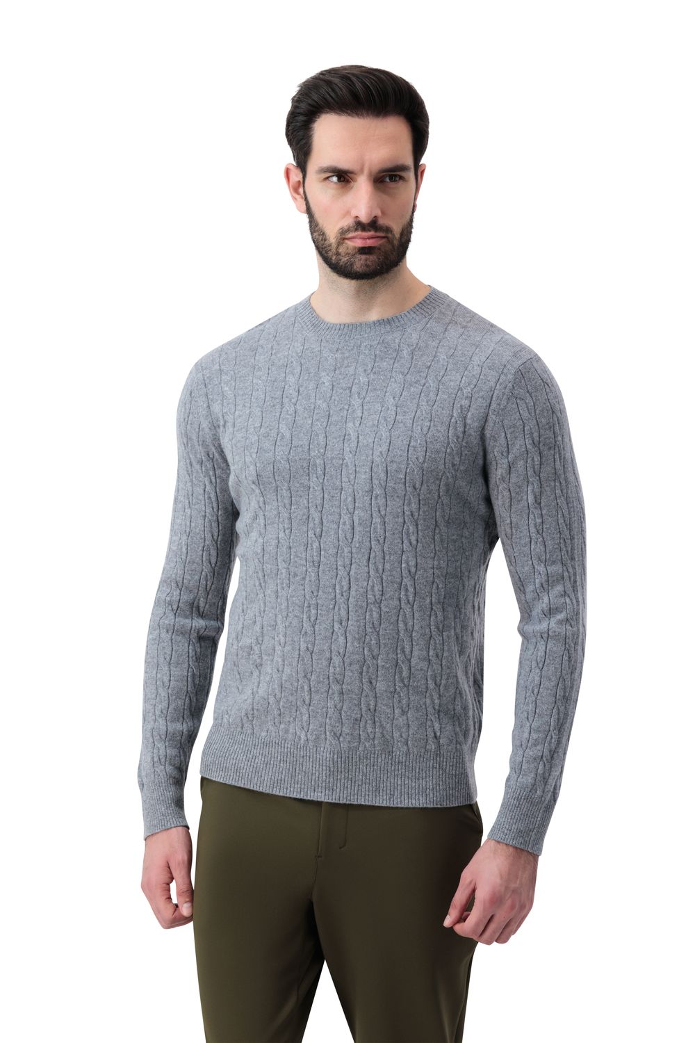 Cashmere  round neck  cable  sweater slate