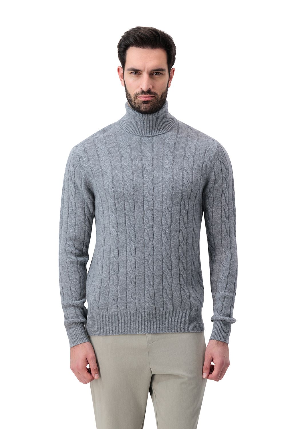 Cashmere turtle neck cable sweater slate
