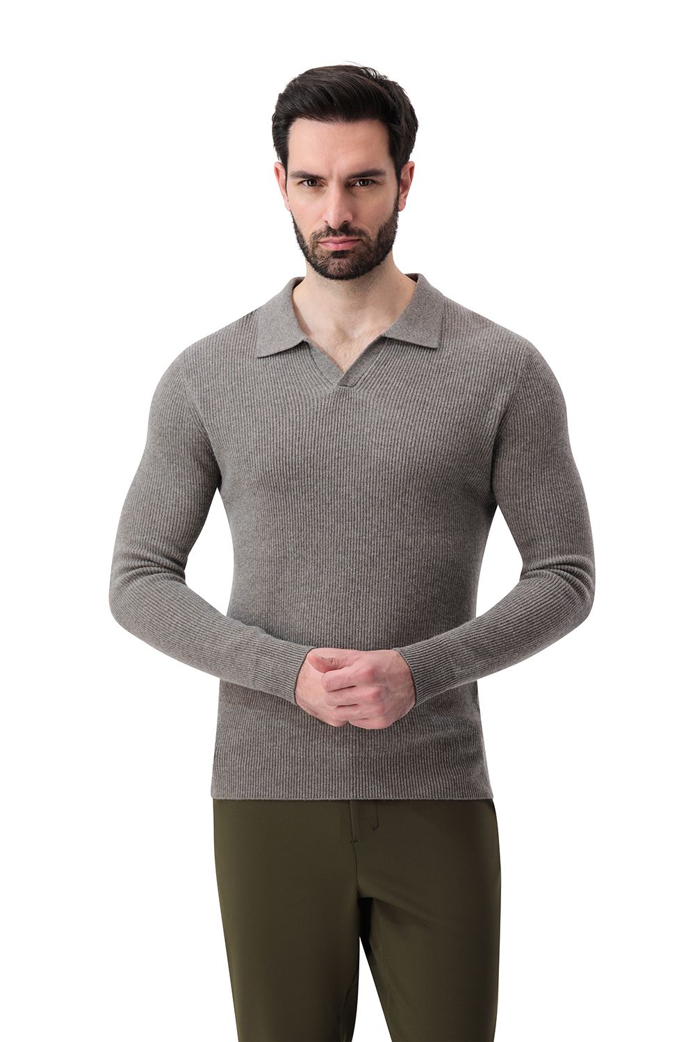 Open collar rib merino wool sweater vapor