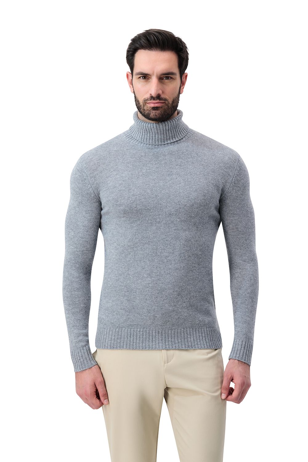 Rib turtle neck merino wool sweater smoke