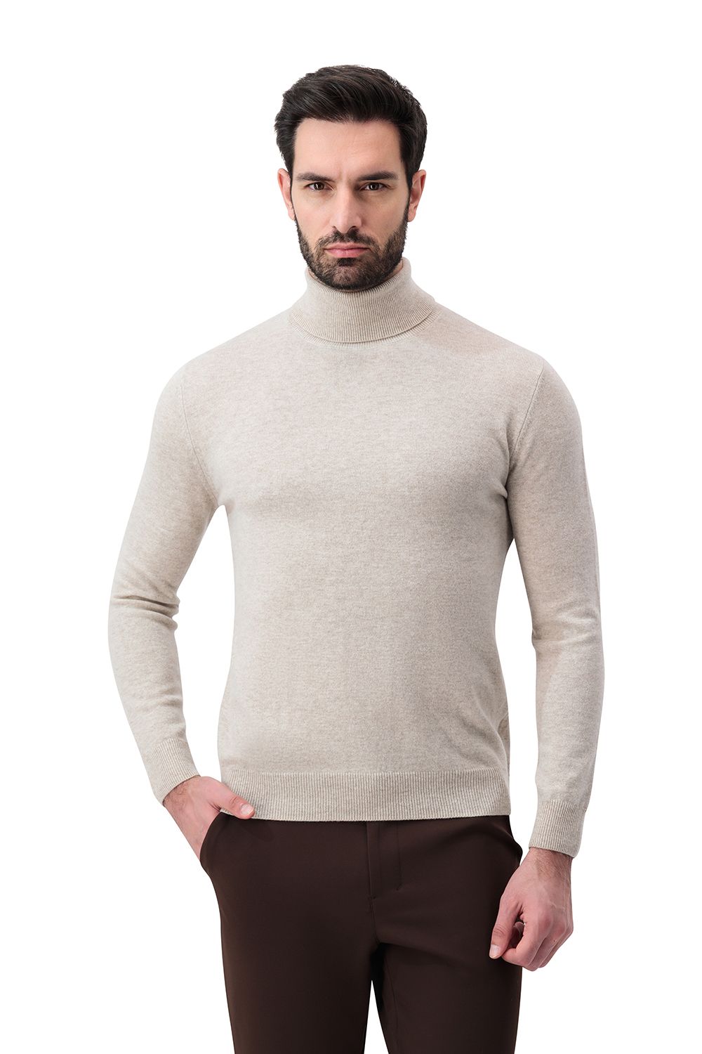 Turtle neck merino wool sweater garlic