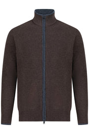 بلوفر صوف ميرينو بسحاب كامل - بني غامق