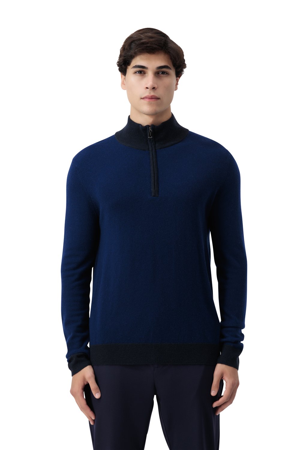 بلوفر صوف ميرينو بنص سحاب - كحلي