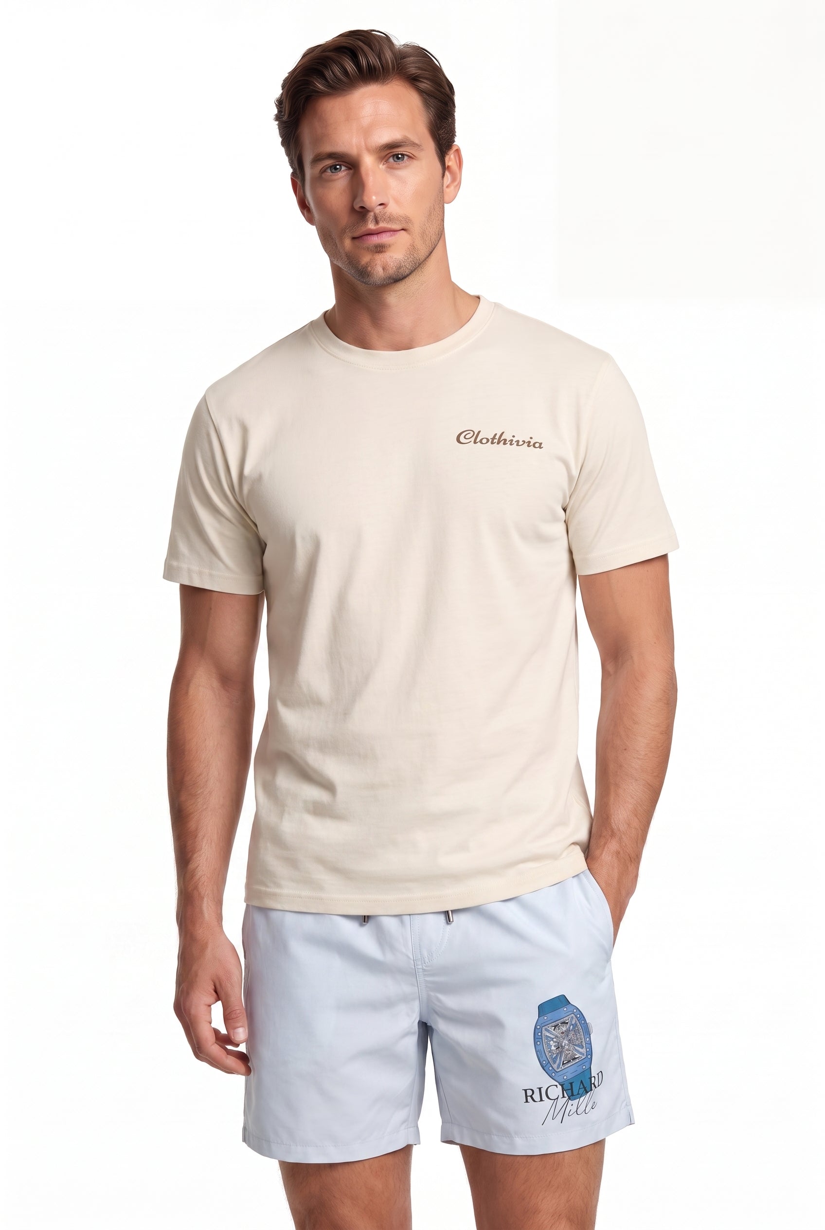 Swimming shorts-Timepiece × T-shirt-Surf Society T-Shirt — Combo Look