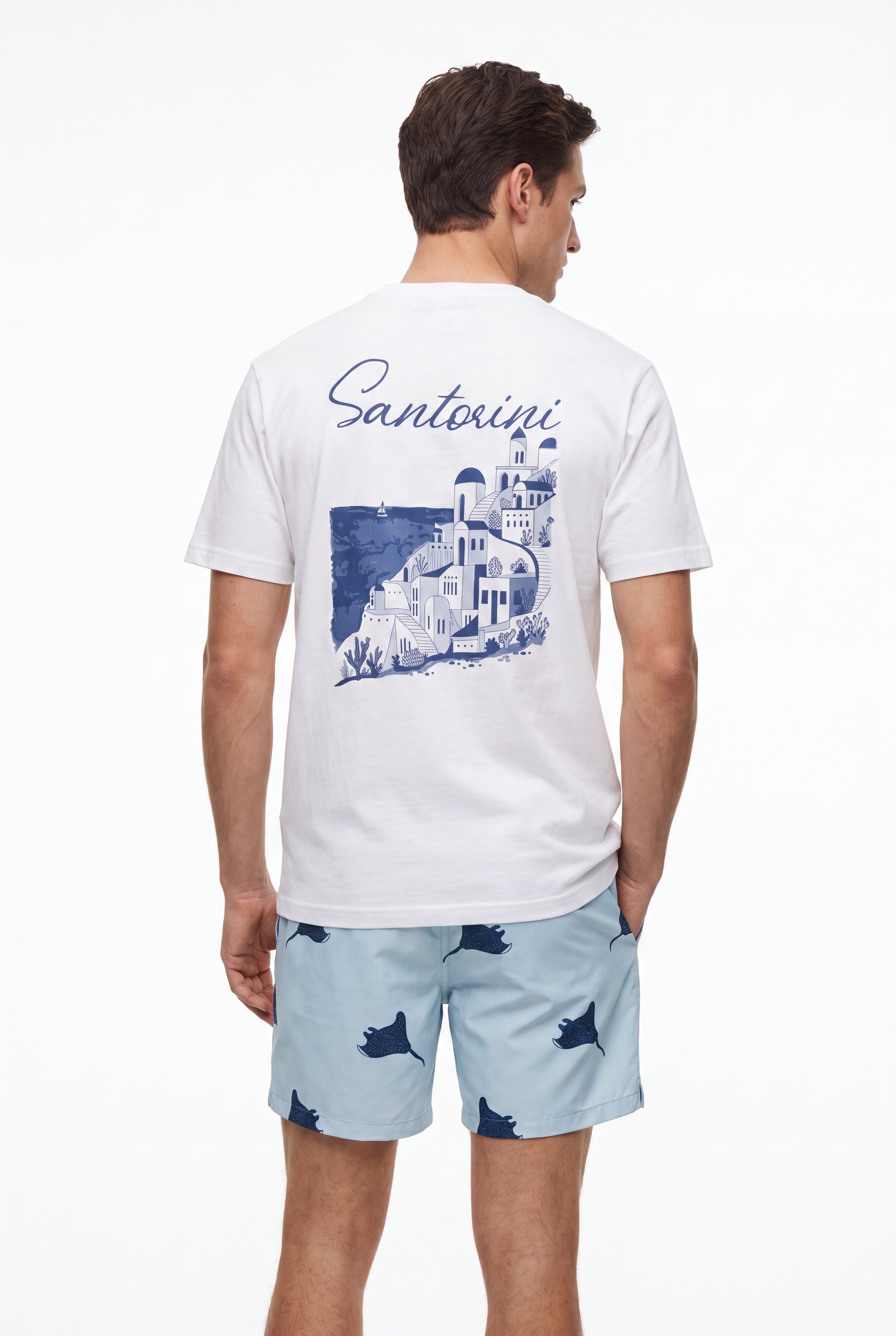 T-shirt-Santorini Summer T-Shirt × Swimming shorts-Stingray — Combo Look