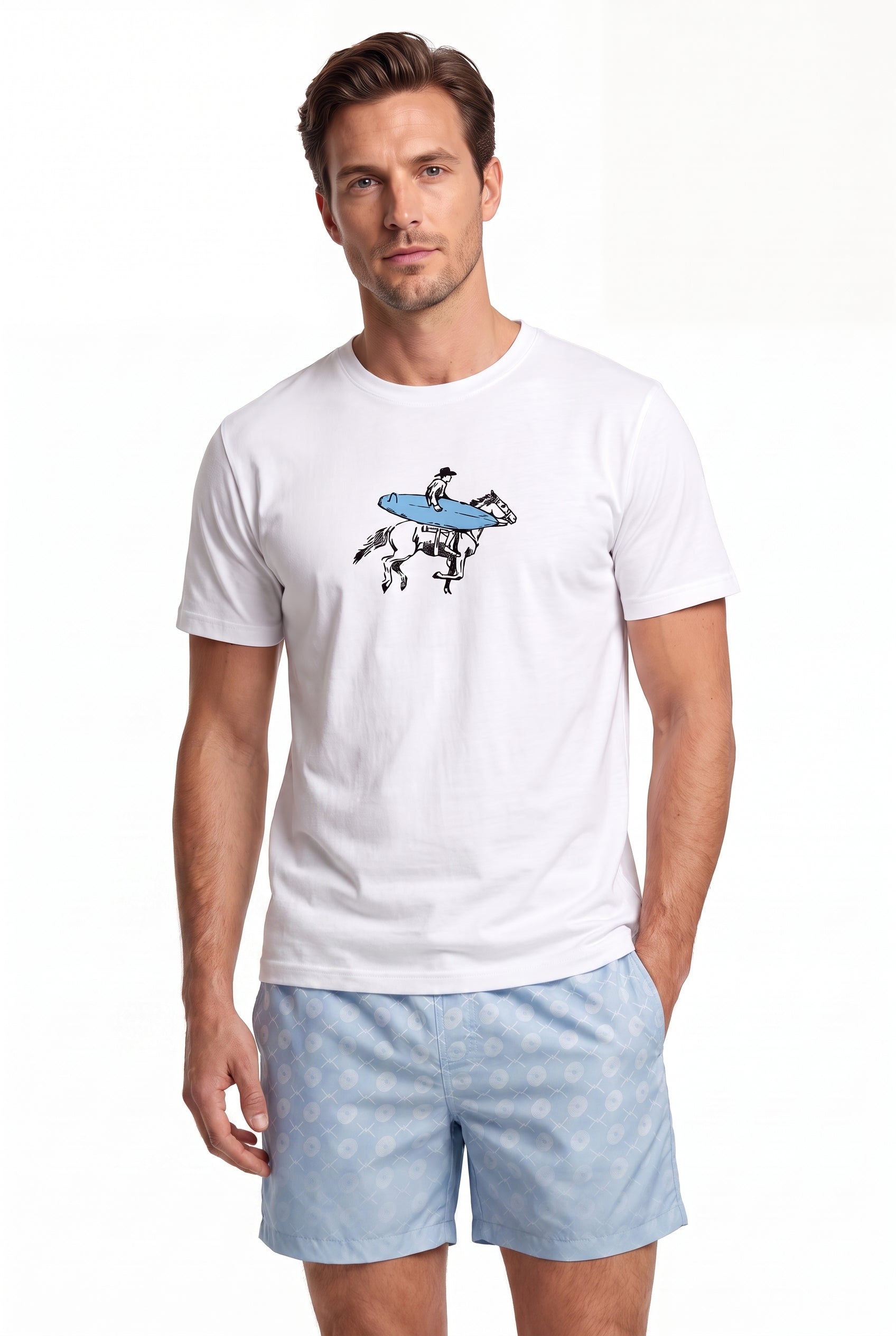 Signature Swimming shorts-Baby Blue × T-shirt-Desert Surfer T-Shirt — Combo Look