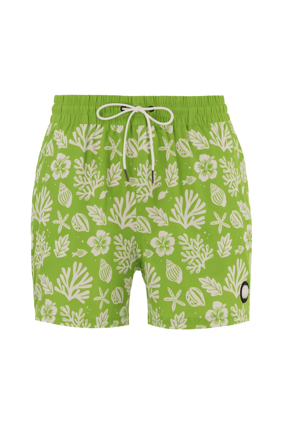 Sea Leaves Swim Short -Green × Linen Short Sleeves-White — Combo Look