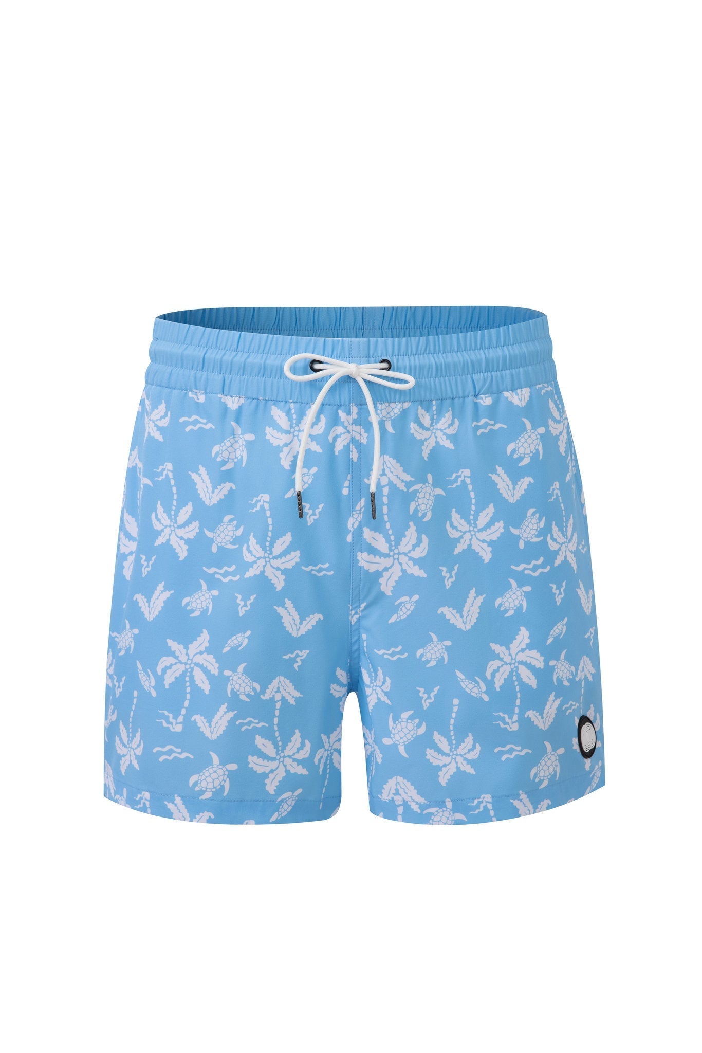 Aqua Palms Swim Shorts -Sky-Blue × Linen Long Sleeves-Baby-Blue — Combo Look