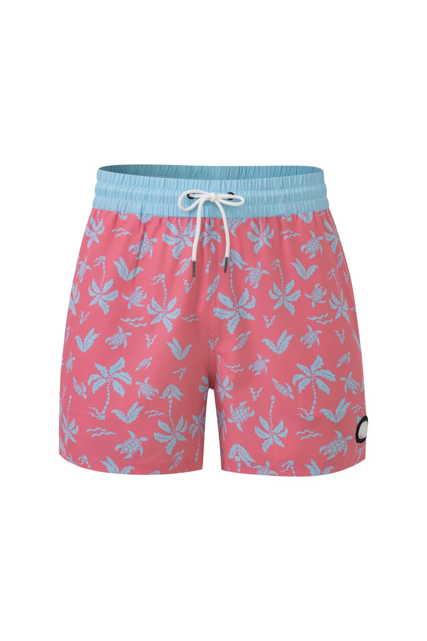 Aqua Palms Swim Shorts -Blue/Pink × Towel Polo-White — Combo Look