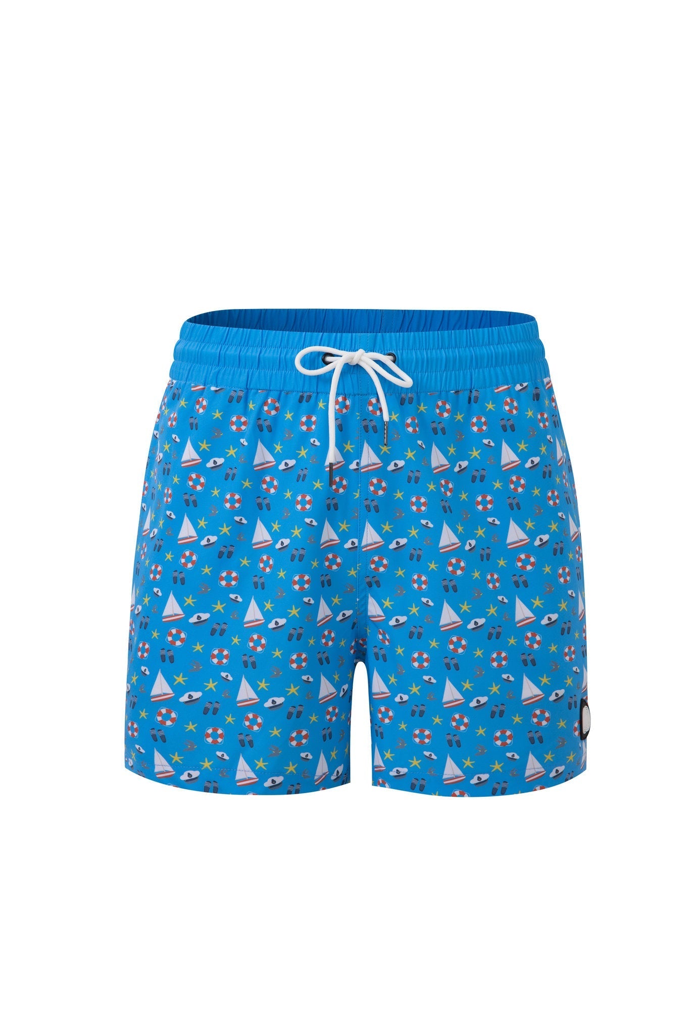 Nautical Swim Shorts -Blue × Towel Hoodie-Beige — Combo Look