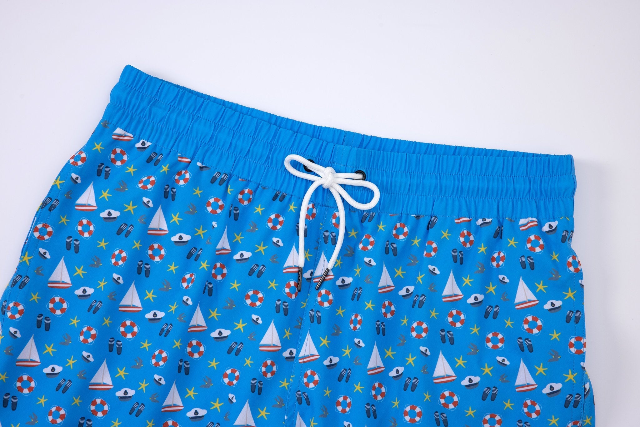 Nautical Swim Shorts -Blue × Towel Hoodie-Beige — Combo Look