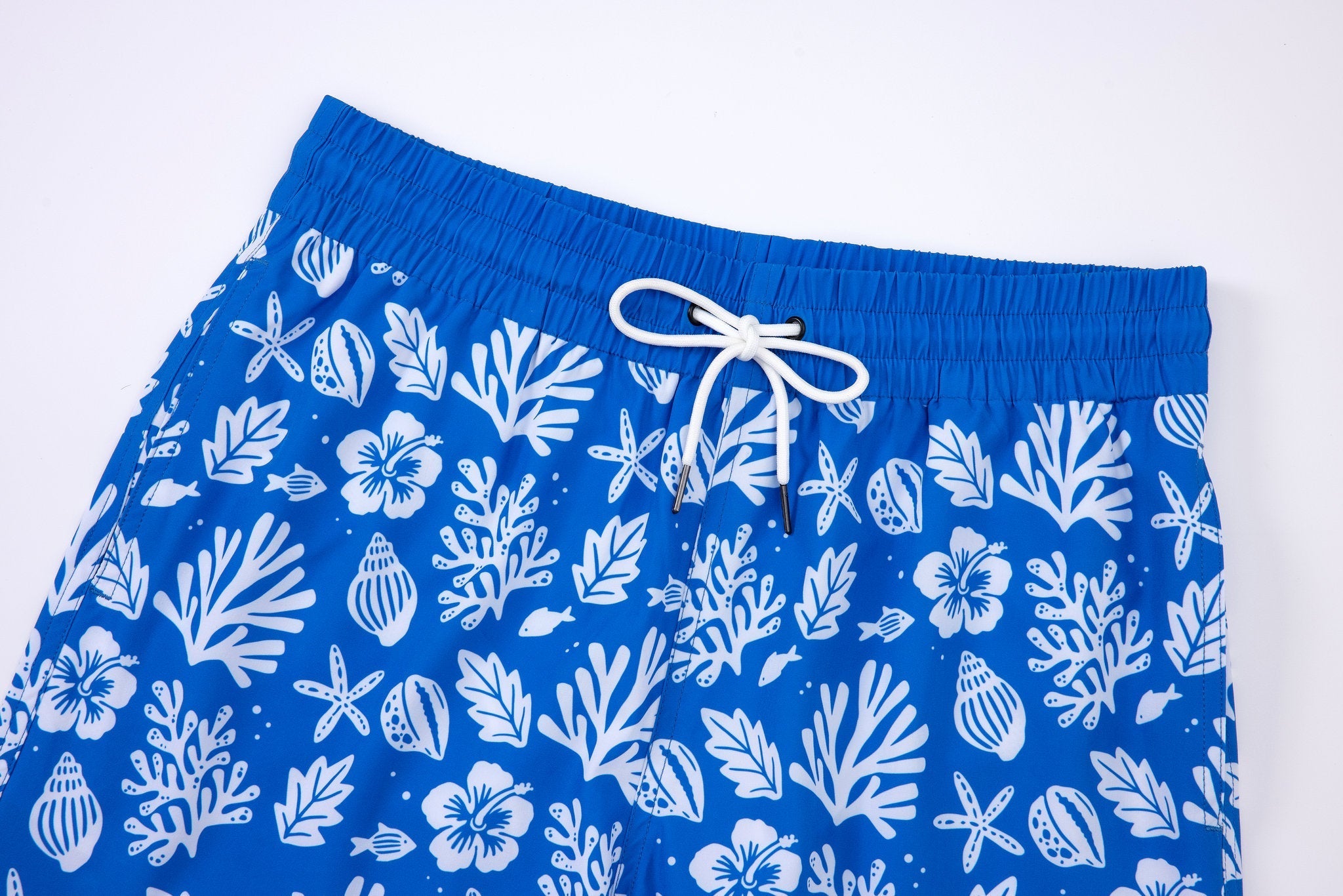 Sea Leaves Swim Short -Blue × Towel Hoodie-Baby-Blue — Combo Look
