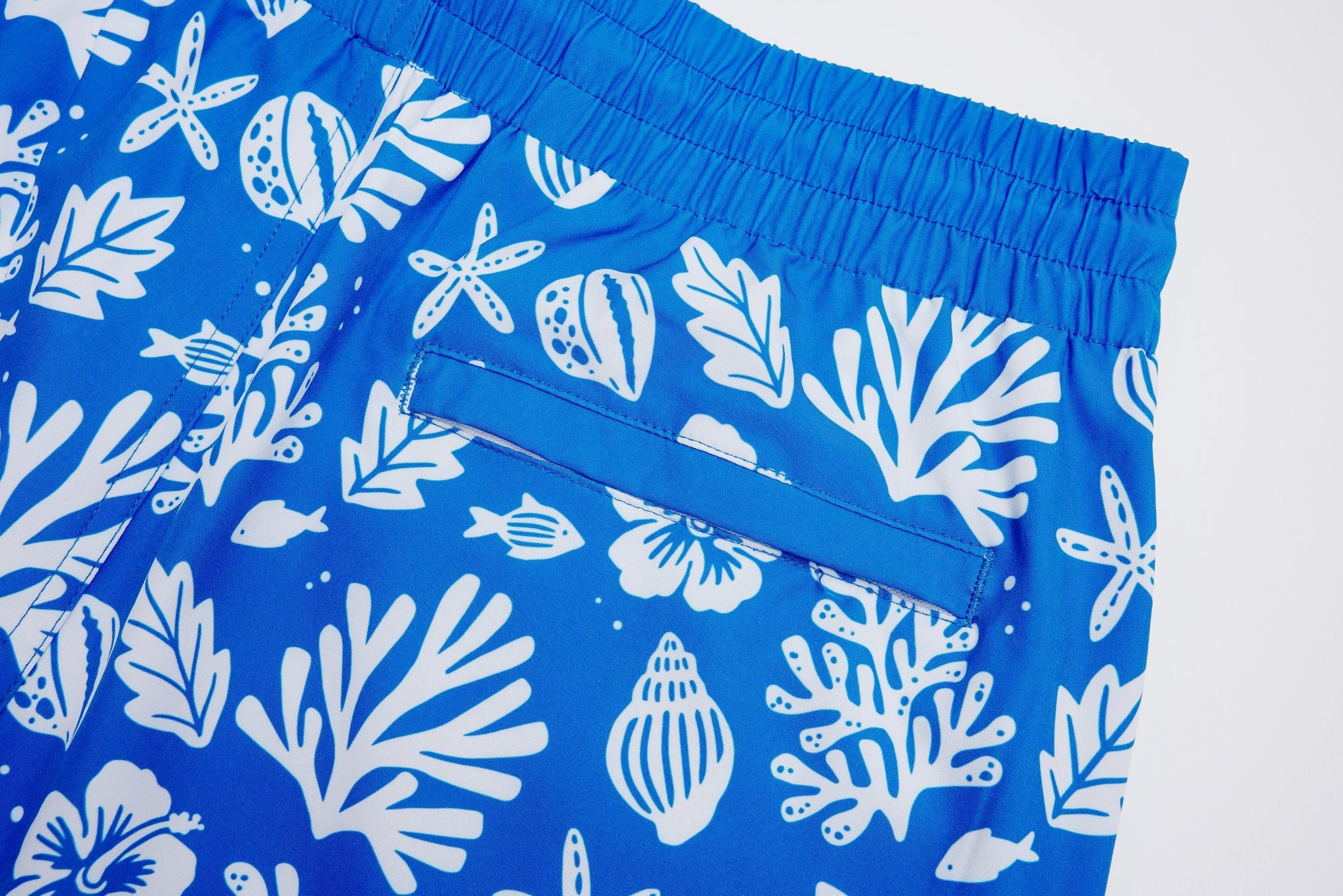 Sea Leaves Swim Short -Blue × Towel Hoodie-Baby-Blue — Combo Look