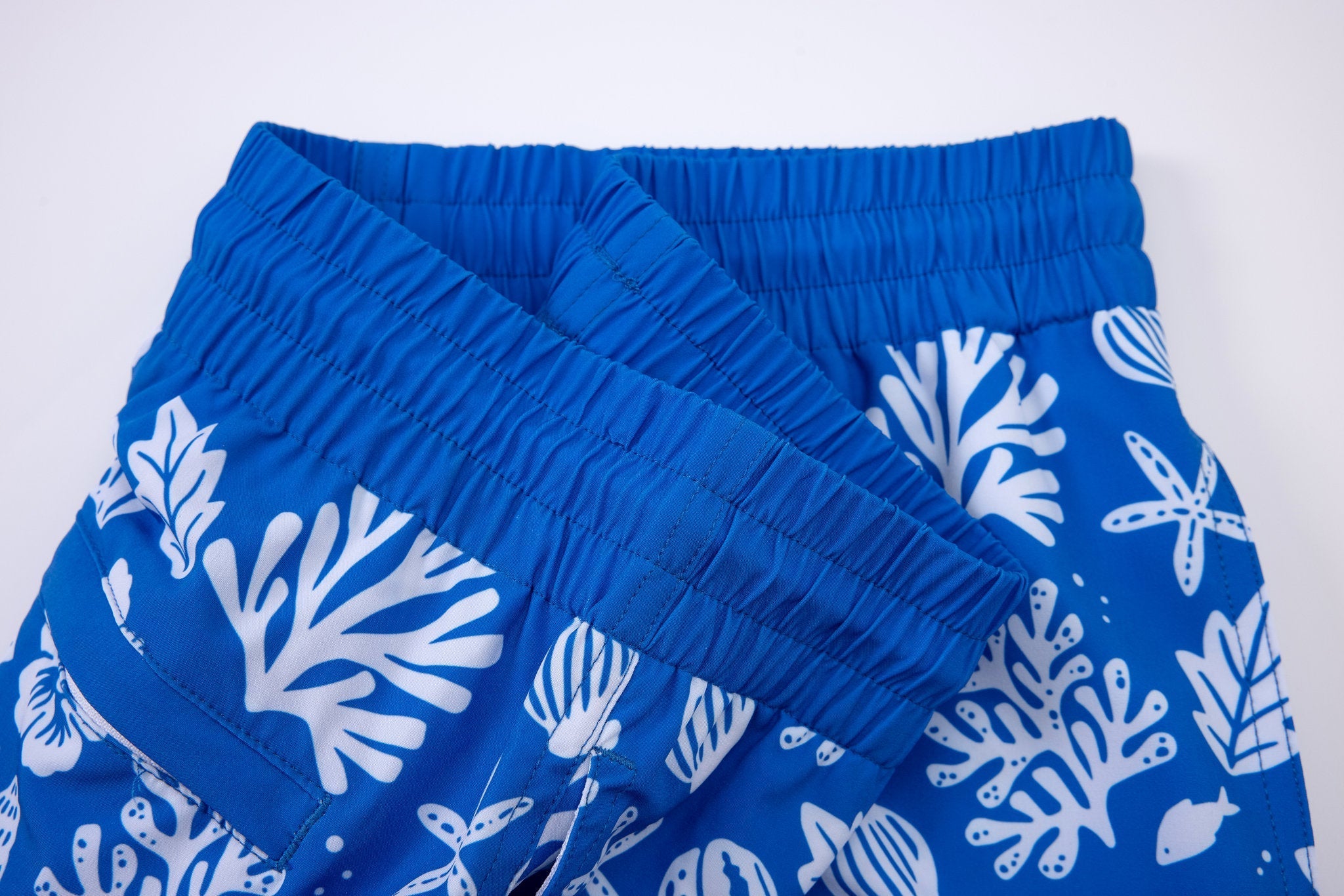 Sea Leaves Swim Short -Blue × Towel Hoodie-Baby-Blue — Combo Look