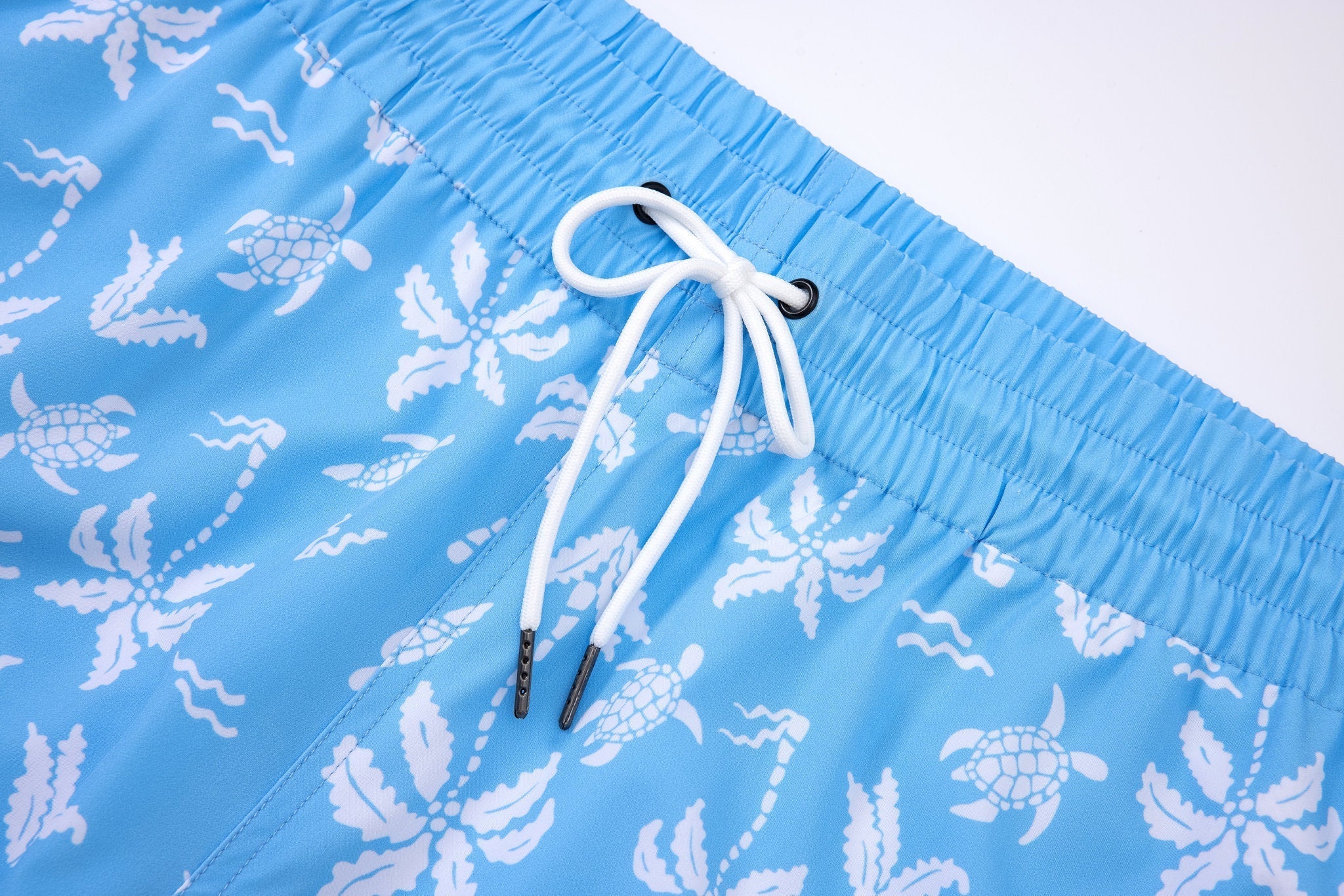 Aqua Palms Swim Shorts -Sky-Blue × Linen Long Sleeves-Baby-Blue — Combo Look