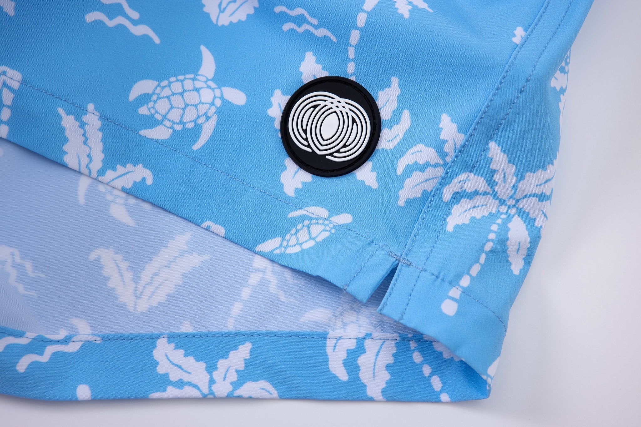 Aqua Palms Swim Shorts -Sky-Blue × Linen Long Sleeves-Baby-Blue — Combo Look