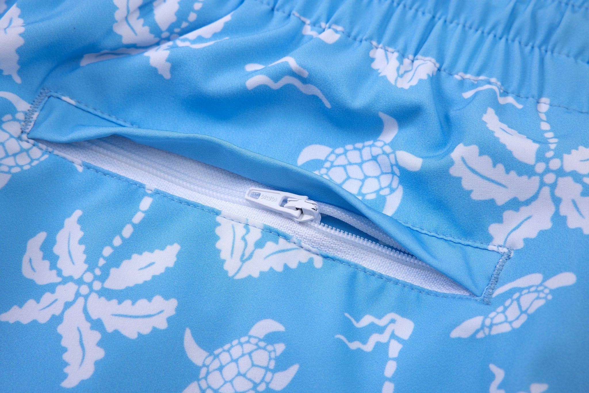 Aqua Palms Swim Shorts -Sky-Blue × Linen Long Sleeves-Baby-Blue — Combo Look