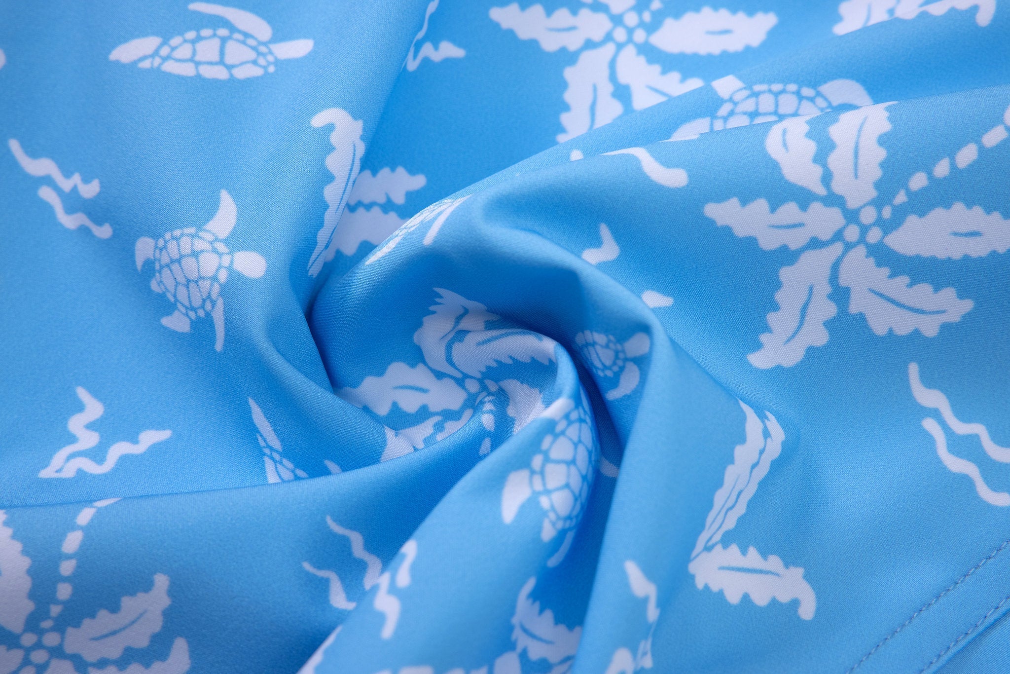 Aqua Palms Swim Shorts -Sky-Blue × Linen Long Sleeves-Baby-Blue — Combo Look