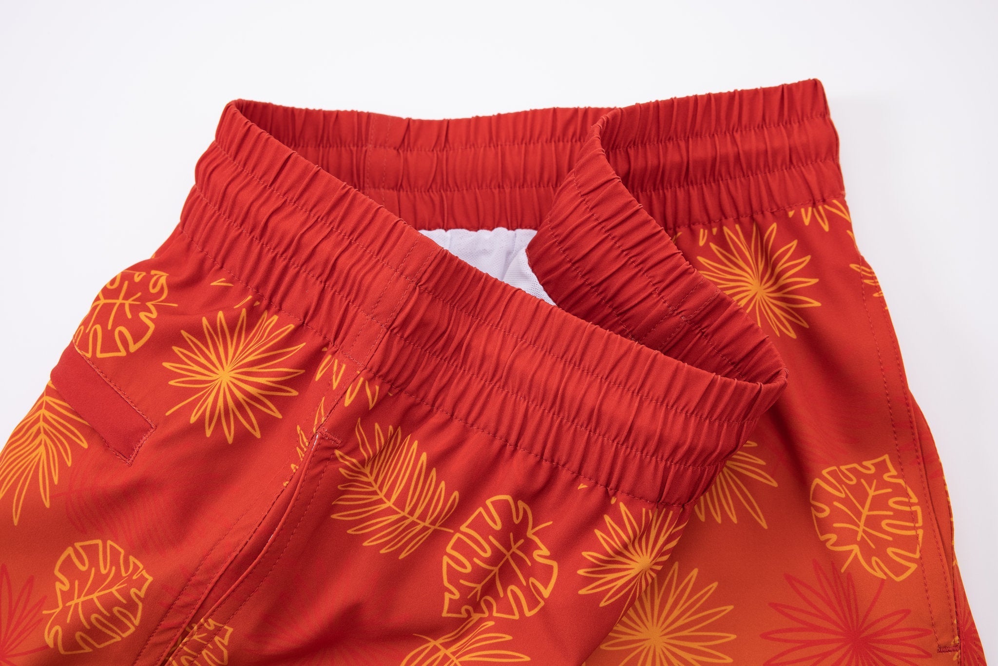 Tropical Swim Short -Orange-Red × Towel Hoodie-Baby-Blue — Combo Look