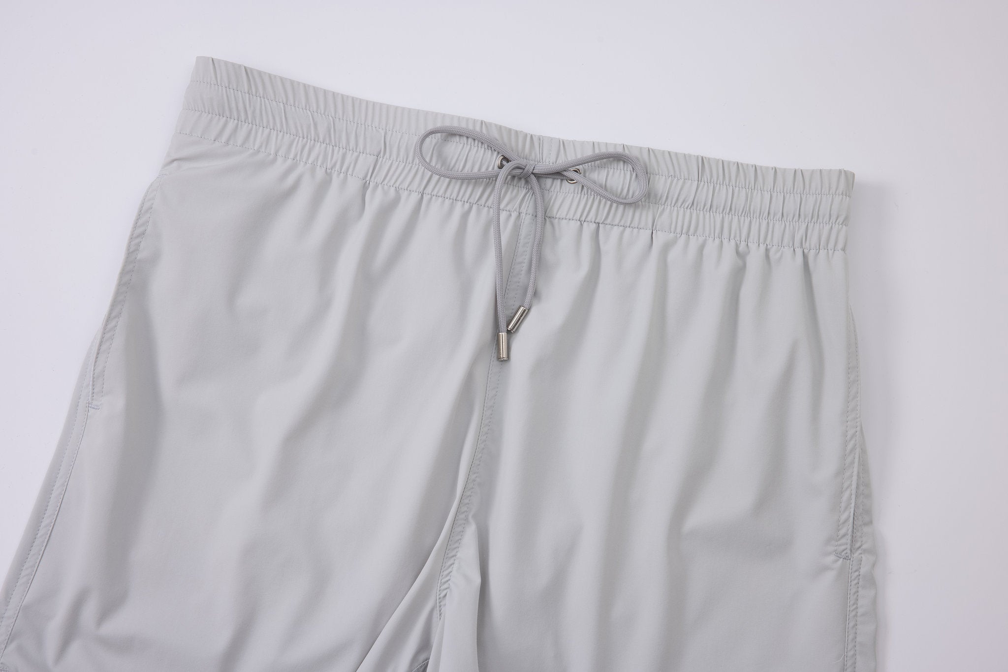 premium swimming shorts-Mist-Gray × Towel Hoodie-Beige — Combo Look