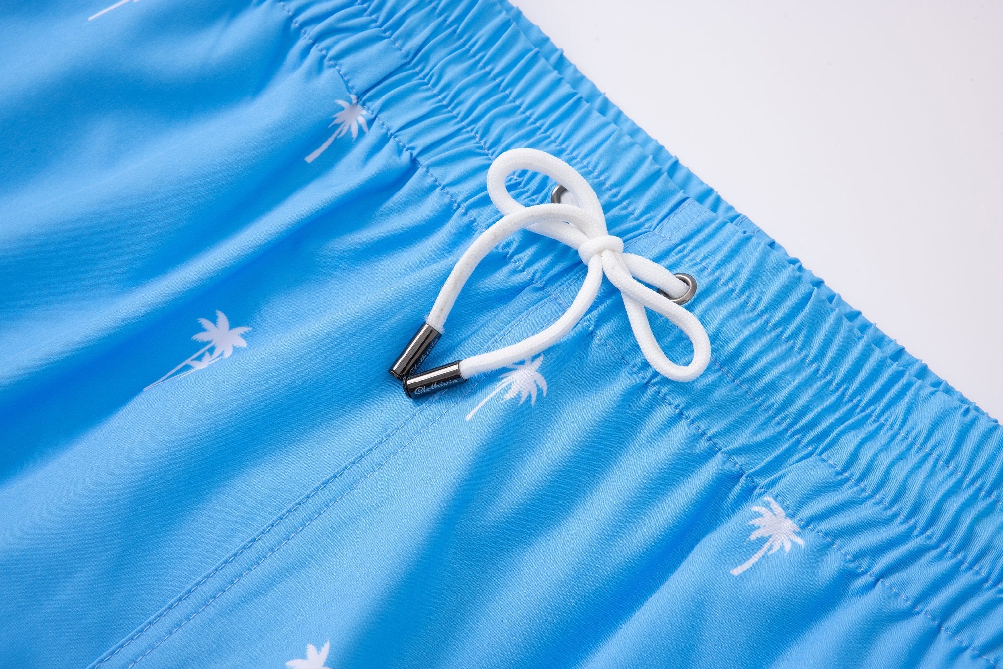 Swimming shorts-Palms-Baby-Blue × Towel Polo-White — Combo Look