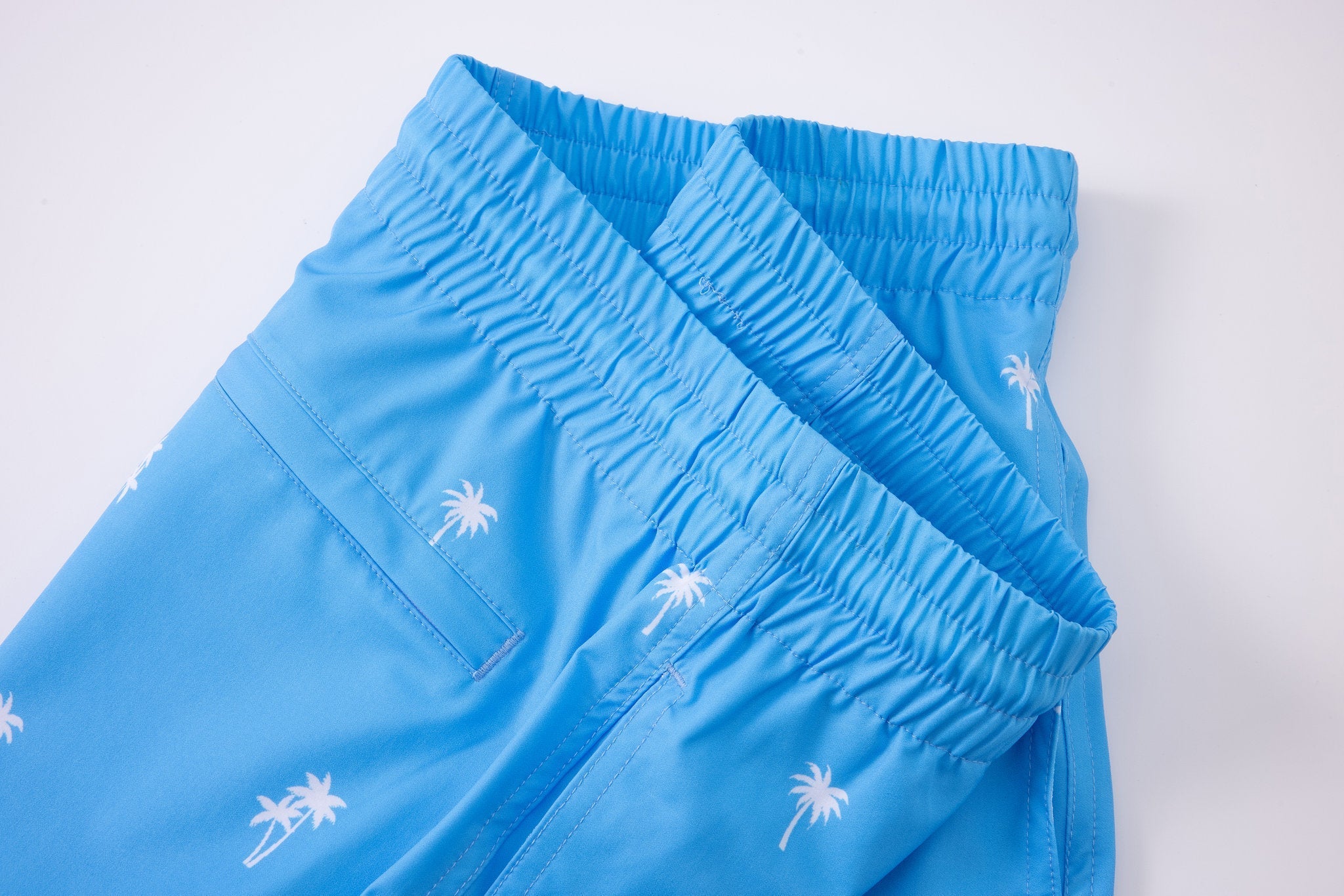 Swimming shorts-Palms-Baby-Blue × Towel Polo-White — Combo Look
