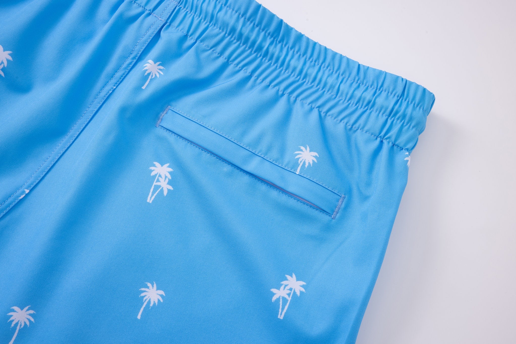 Swimming shorts-Palms-Baby-Blue × Towel Polo-White — Combo Look