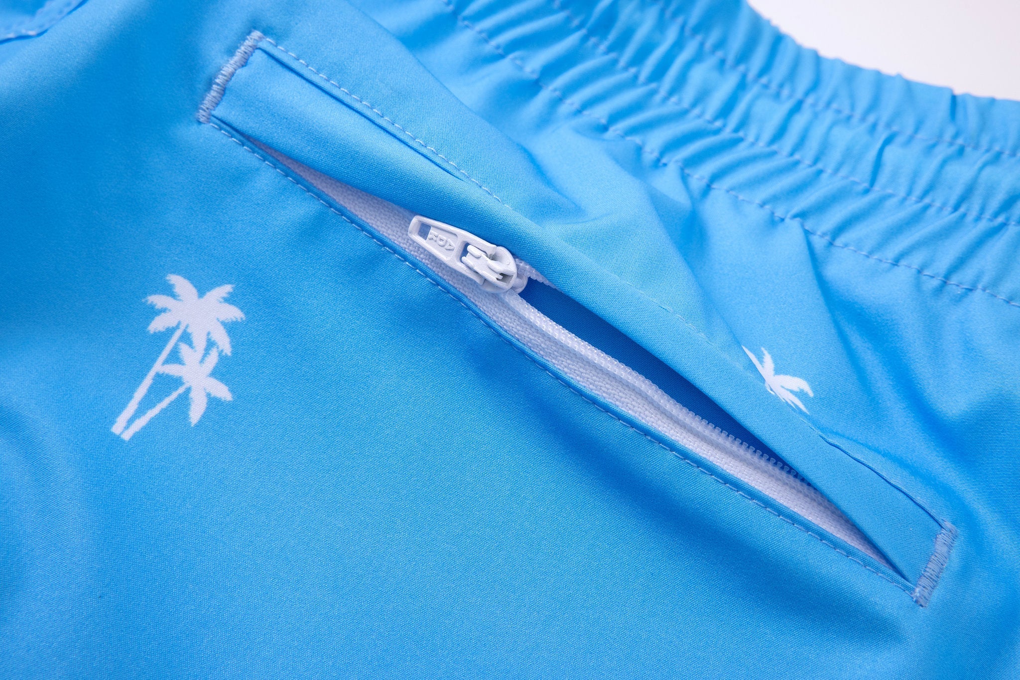 Swimming shorts-Palms-Baby-Blue × Towel Polo-White — Combo Look