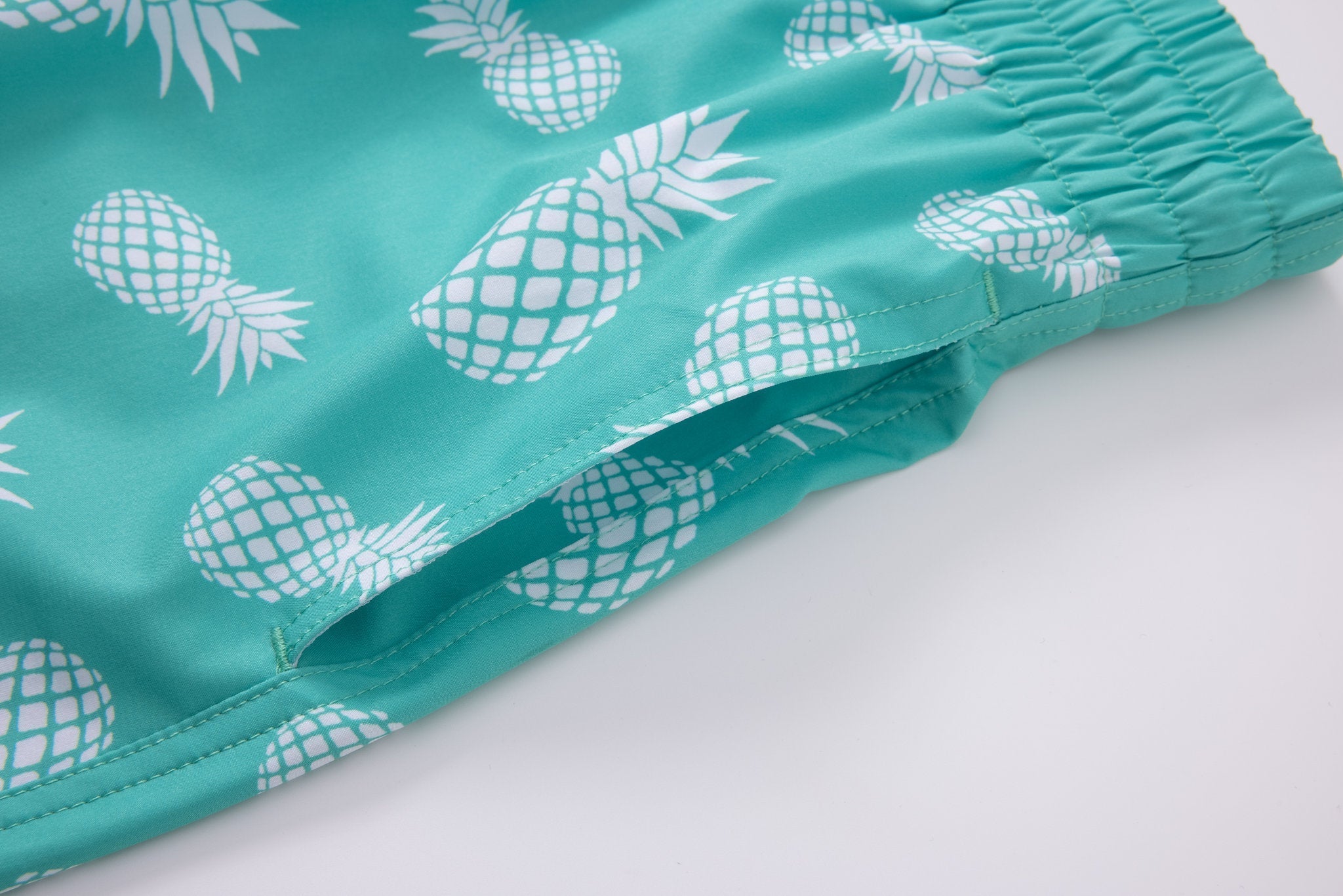 Swimming shorts-Pineapple-Teal-Mint-Green × Towel Polo-Pink — Combo Look