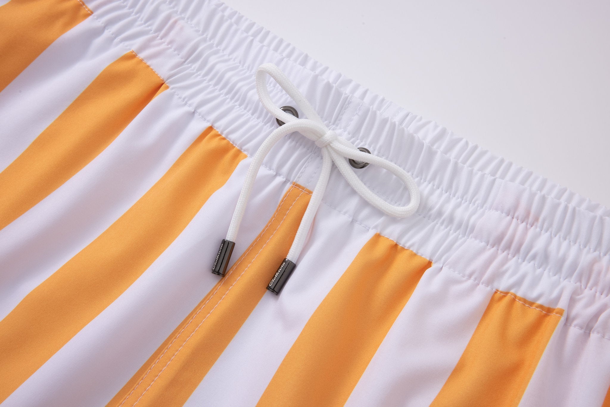 Swimming shorts-Stripe-Orange × Linen Short Sleeves-Ocean-Blue — Combo Look