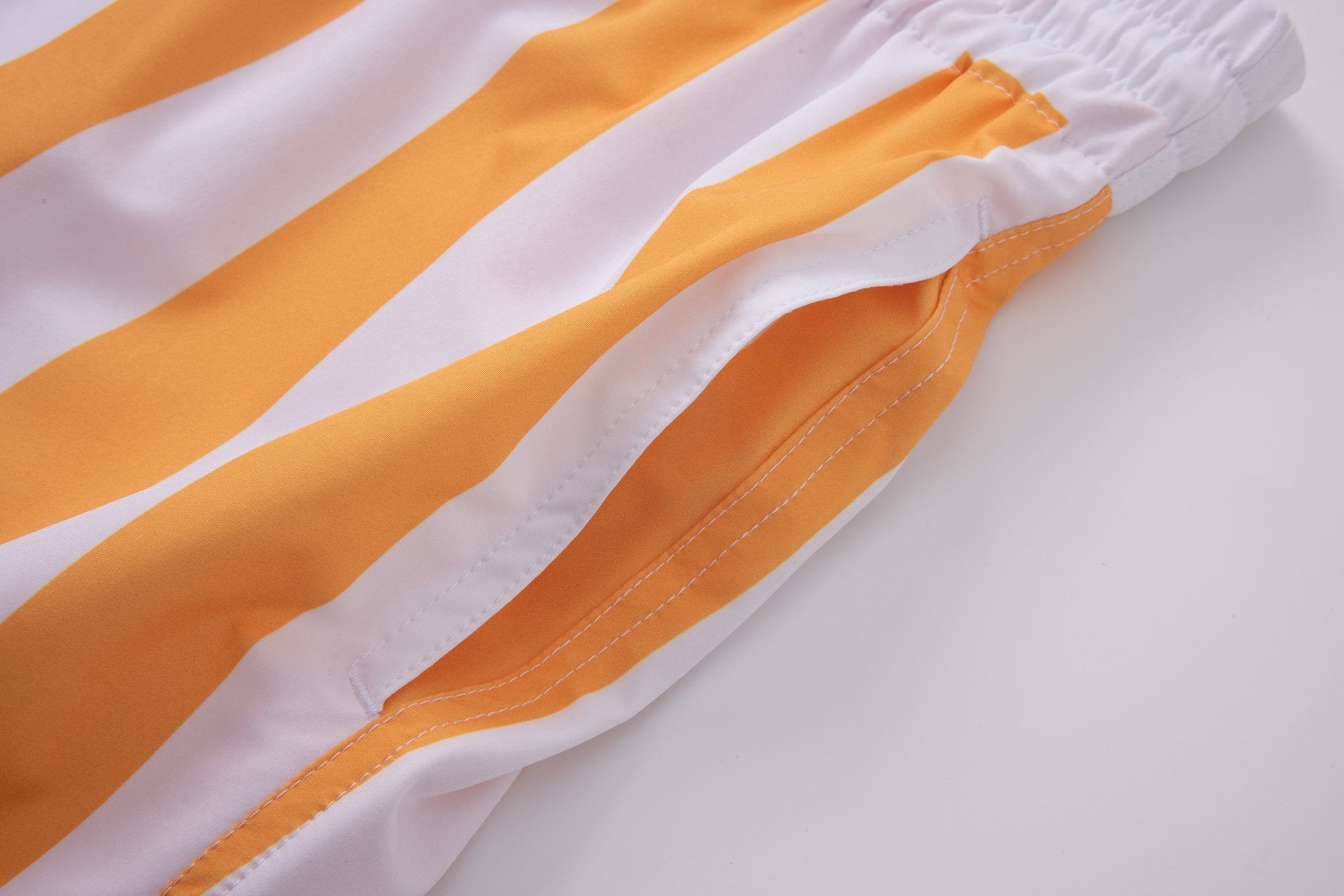 Swimming shorts-Stripe-Orange × Linen Short Sleeves-Ocean-Blue — Combo Look