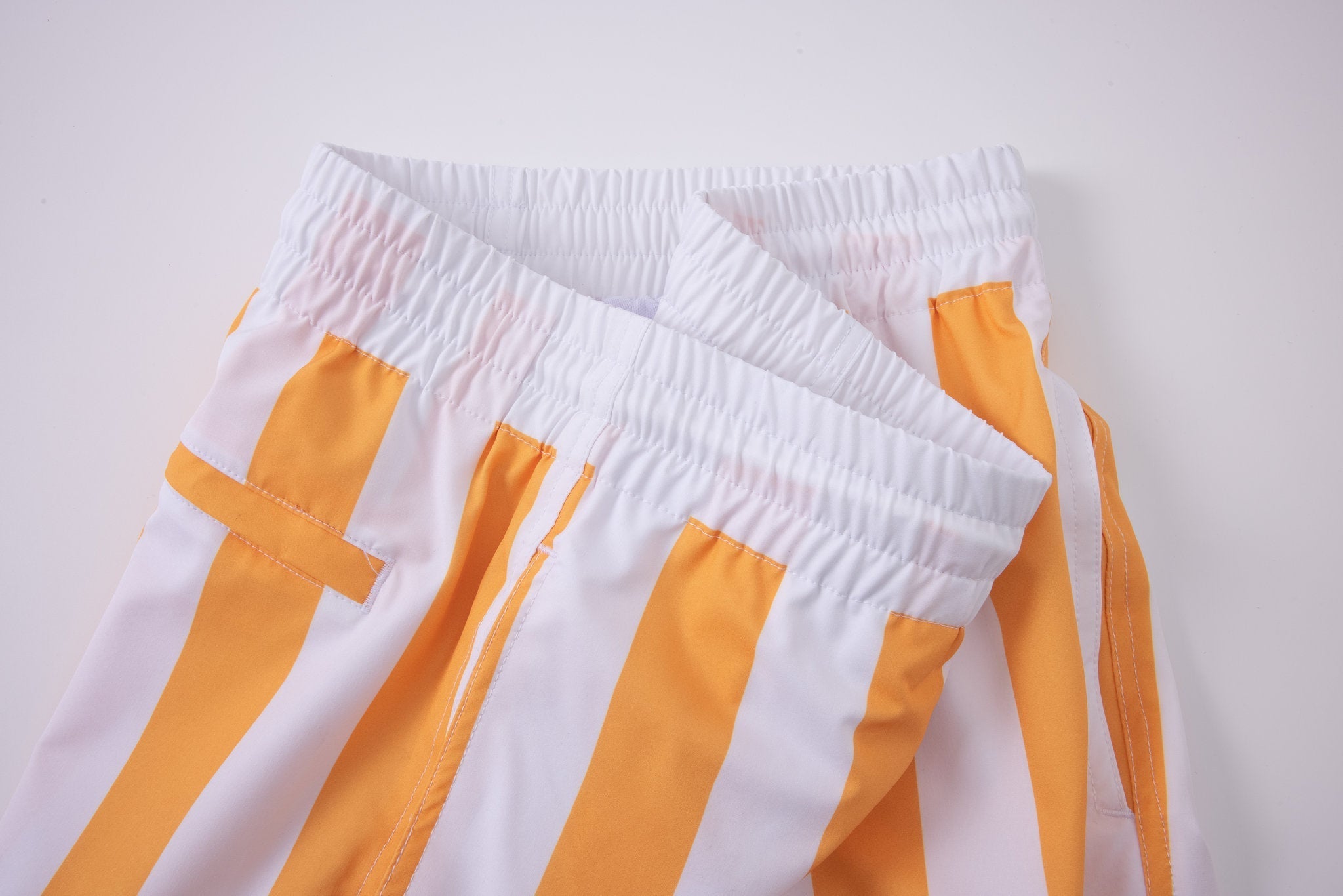 Swimming shorts-Stripe-Orange × Linen Short Sleeves-Ocean-Blue — Combo Look