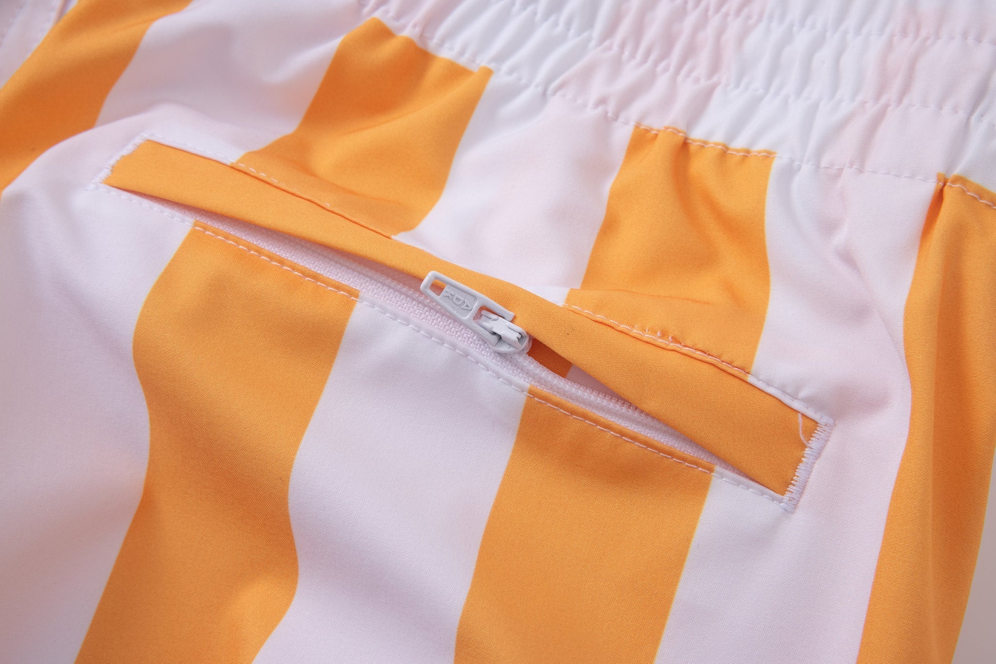 Swimming shorts-Stripe-Orange × Linen Short Sleeves-Ocean-Blue — Combo Look