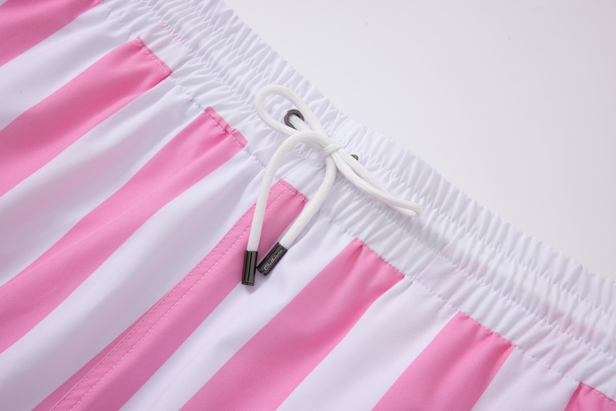 Swimming shorts-Stripe-Pink × Towel Hoodie-Baby-Blue — Combo Look