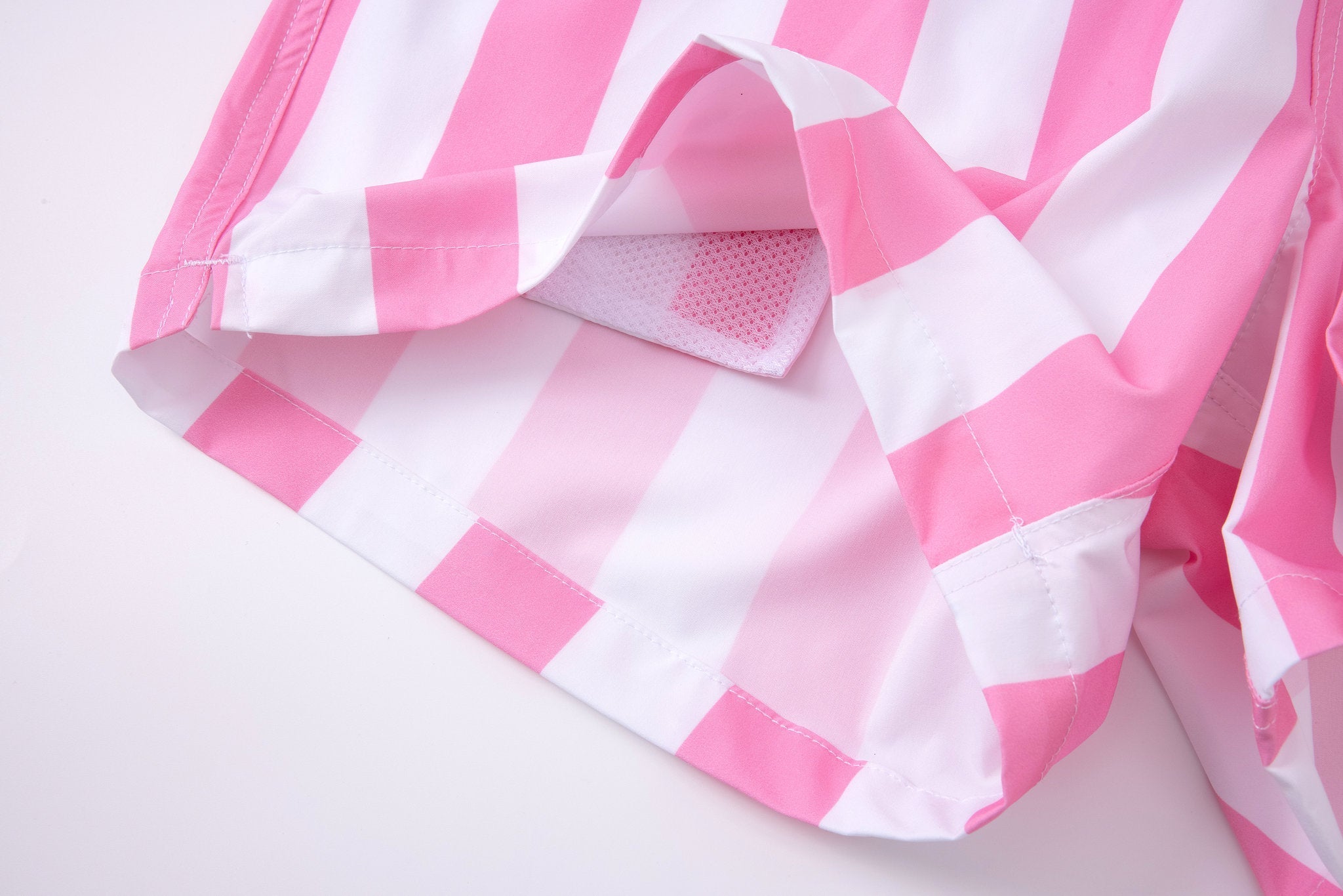 Swimming shorts-Stripe-Pink × Towel Hoodie-Baby-Blue — Combo Look