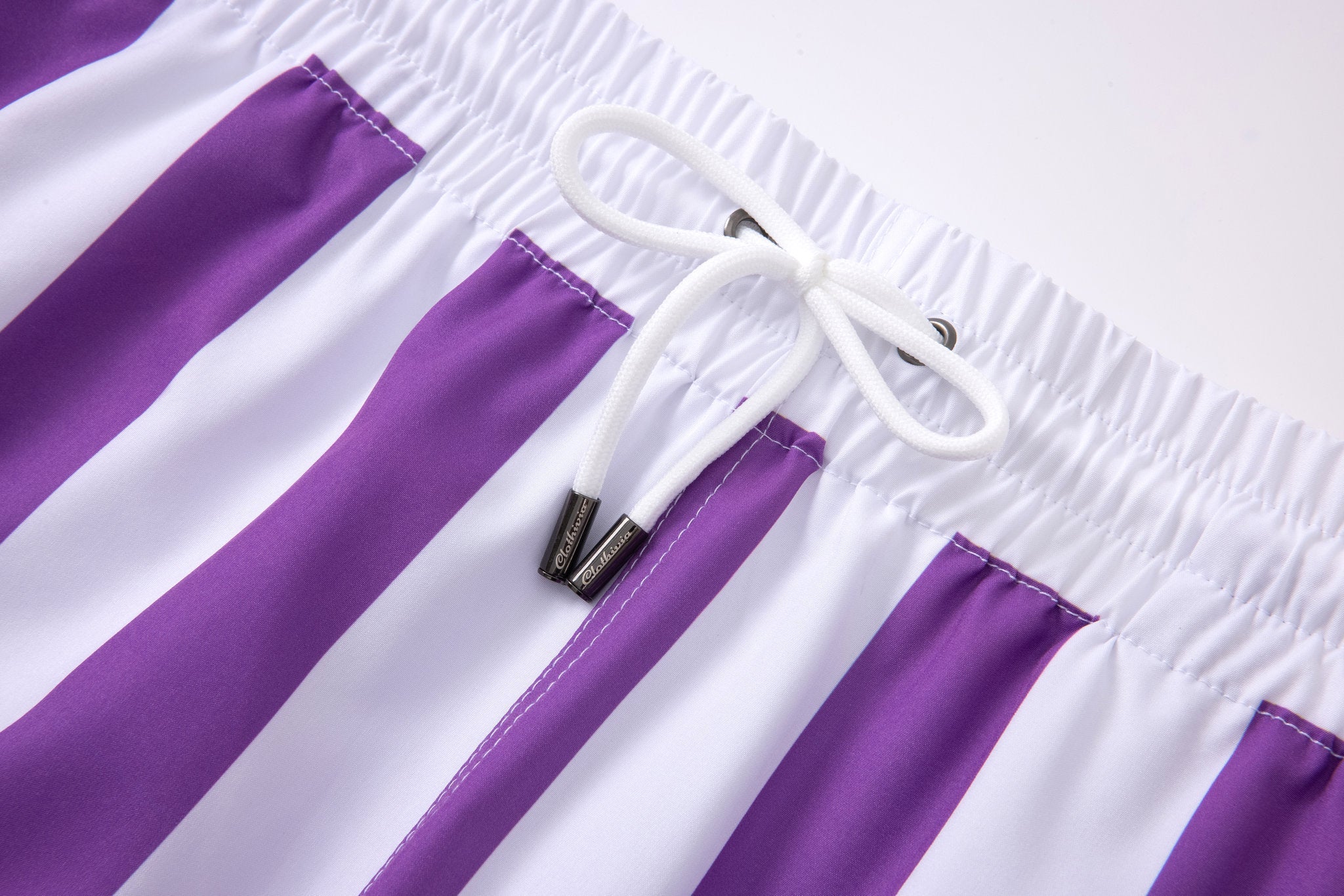 Swimming shorts-Stripe-Purple × Towel Polo-Pink — Combo Look