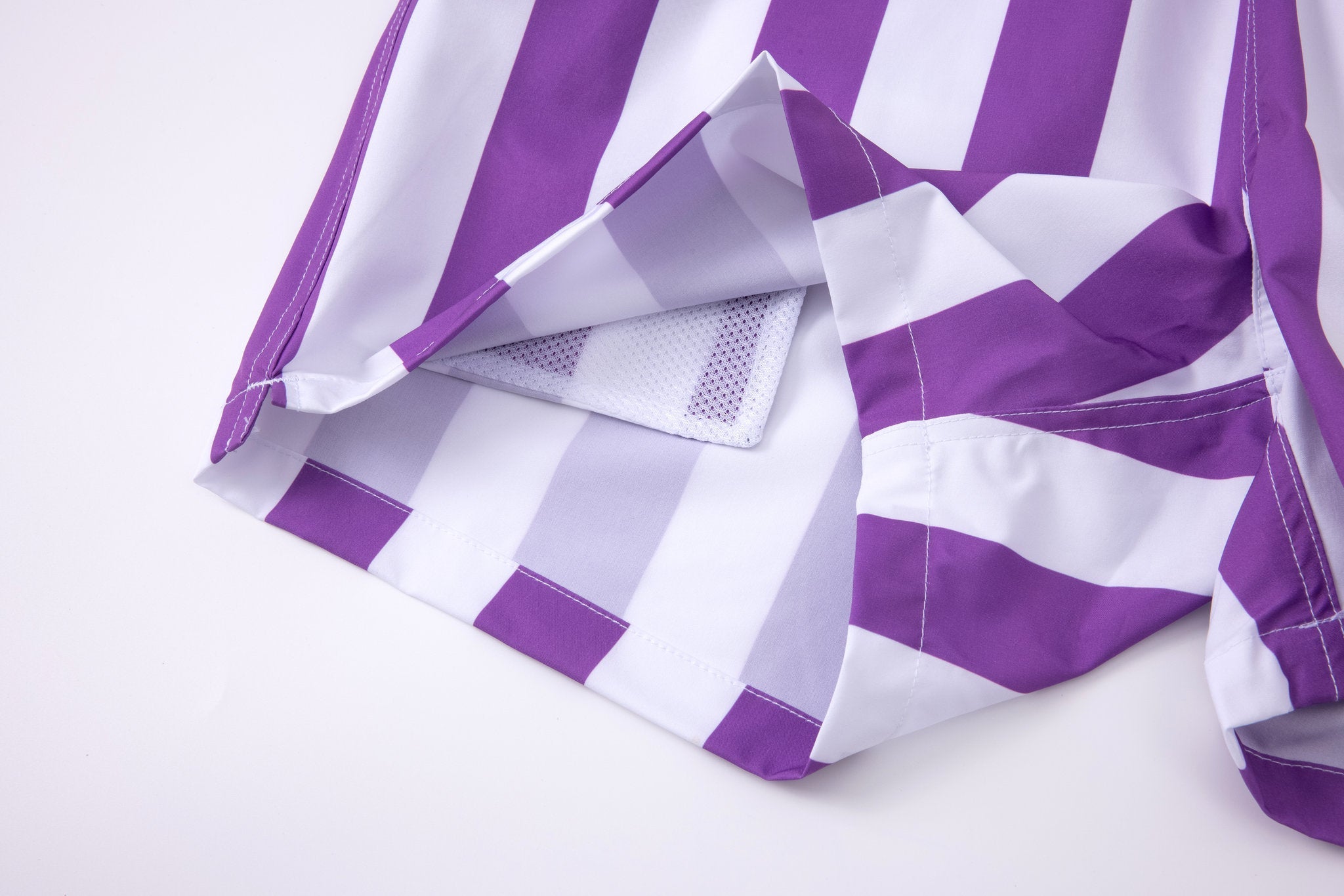 Swimming shorts-Stripe-Purple × Towel Polo-Pink — Combo Look