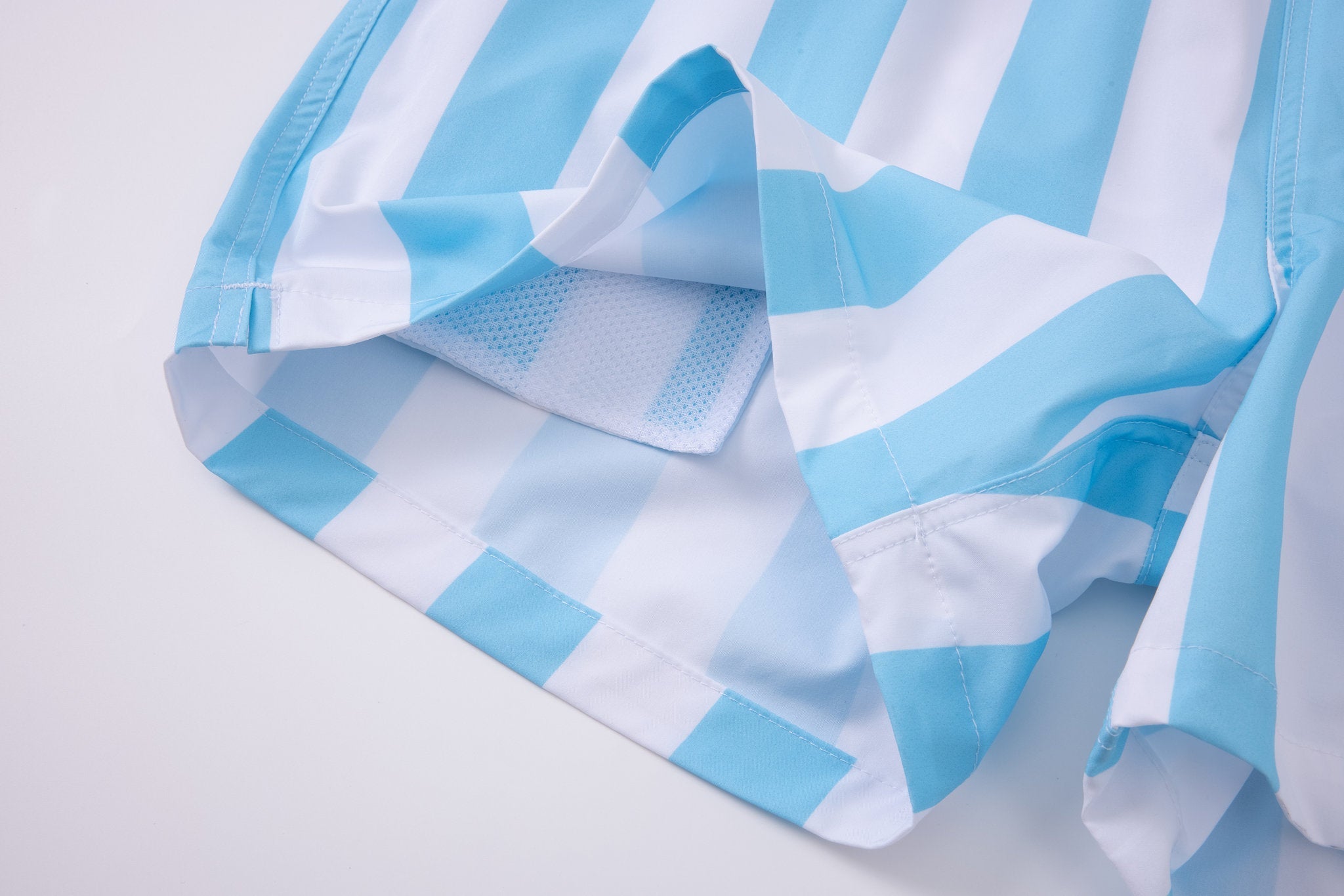 Swimming shorts-Stripe-Baby-Blue × Towel Hoodie-Baby-Blue — Combo Look