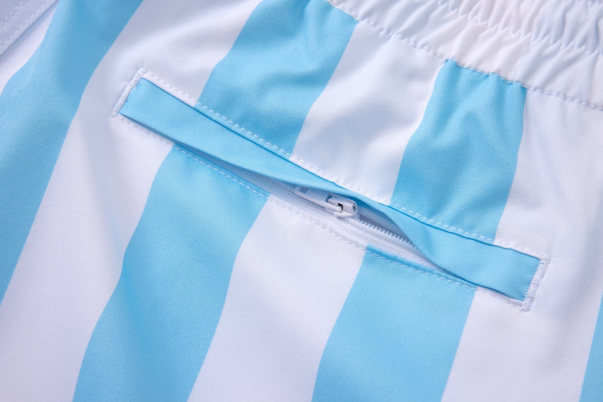 Swimming shorts-Stripe-Baby-Blue × Towel Hoodie-Baby-Blue — Combo Look