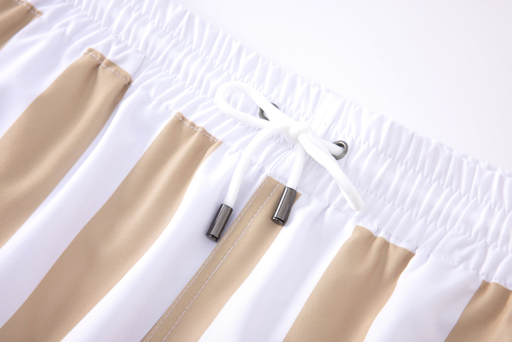 Swimming shorts-Stripe-Baige × Towel Hoodie-Beige — Combo Look