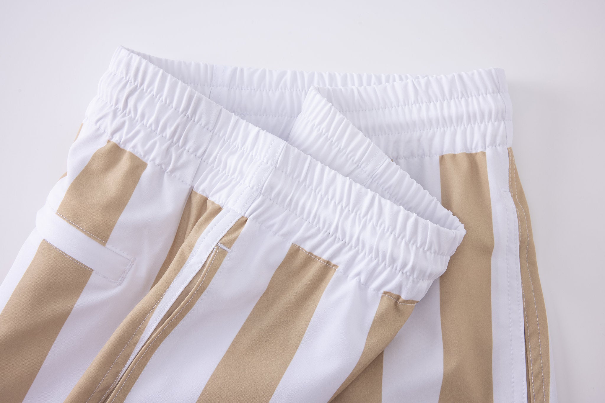 Swimming shorts-Stripe-Baige × Towel Hoodie-Beige — Combo Look