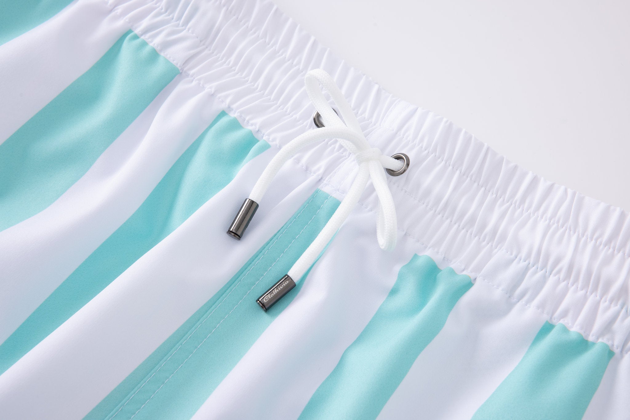 Swimming shorts-Stripe-Mint-Green × Towel Hoodie-Baby-Blue — Combo Look